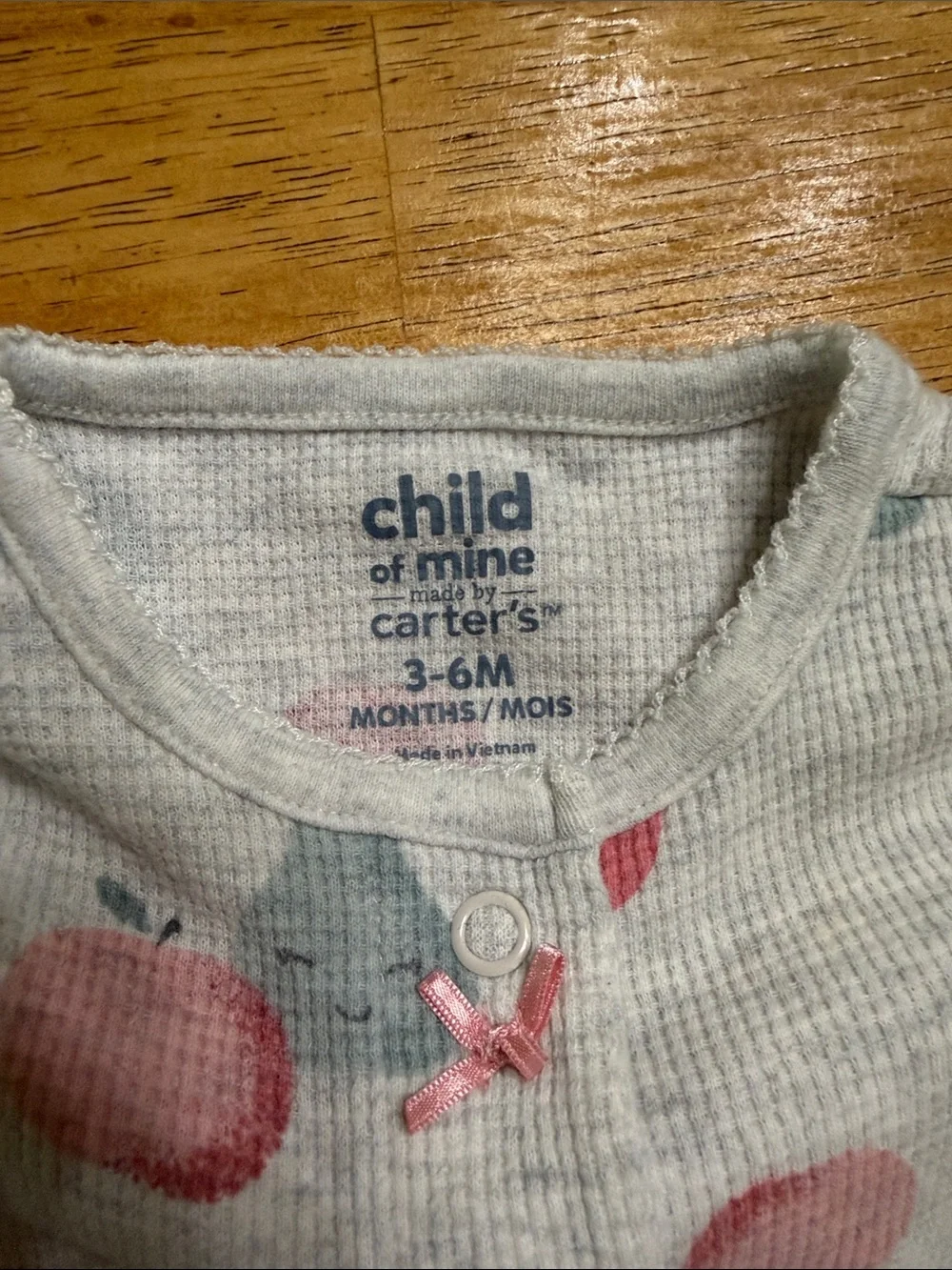 Carter's Gray Waffle-Knit Footed One-Piece with Pink Apple & Teal Pear Print